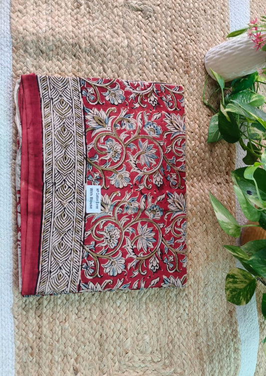 Handblock Printed Kalamkari Saree- HBK6