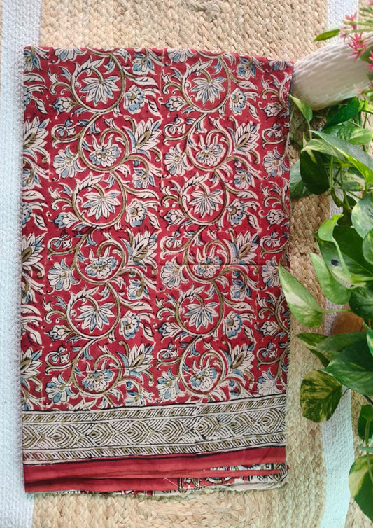 Handblock Printed Kalamkari Saree- HBK6