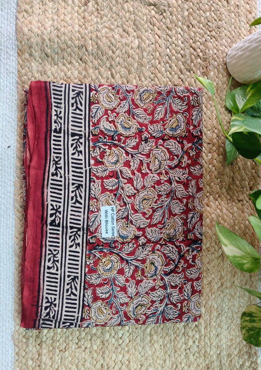 Handblock Printed Kalamkari Saree- HBK8