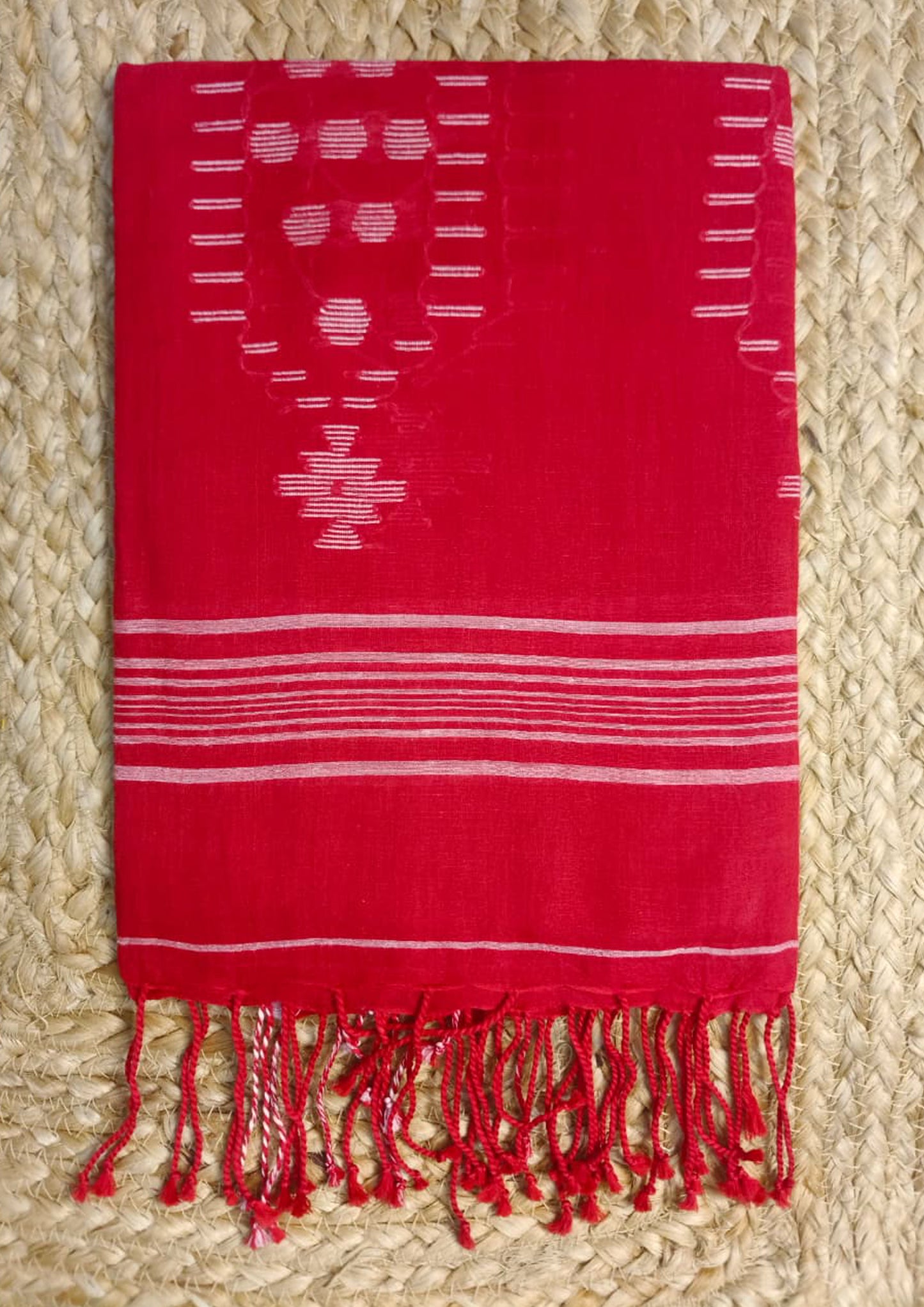 Jamdani Stole- Red HJ22