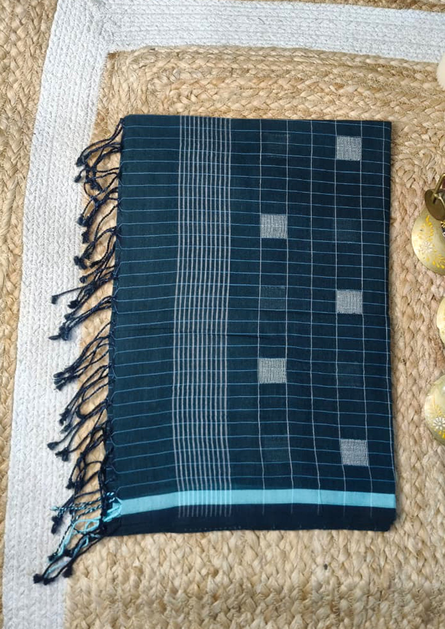 Jamdani Stole- Dark Green HJ28