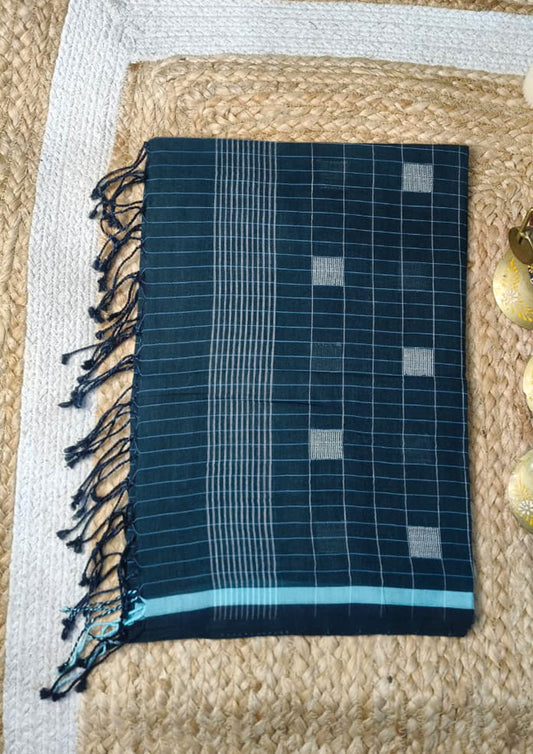 Jamdani Stole- Dark Green HJ28