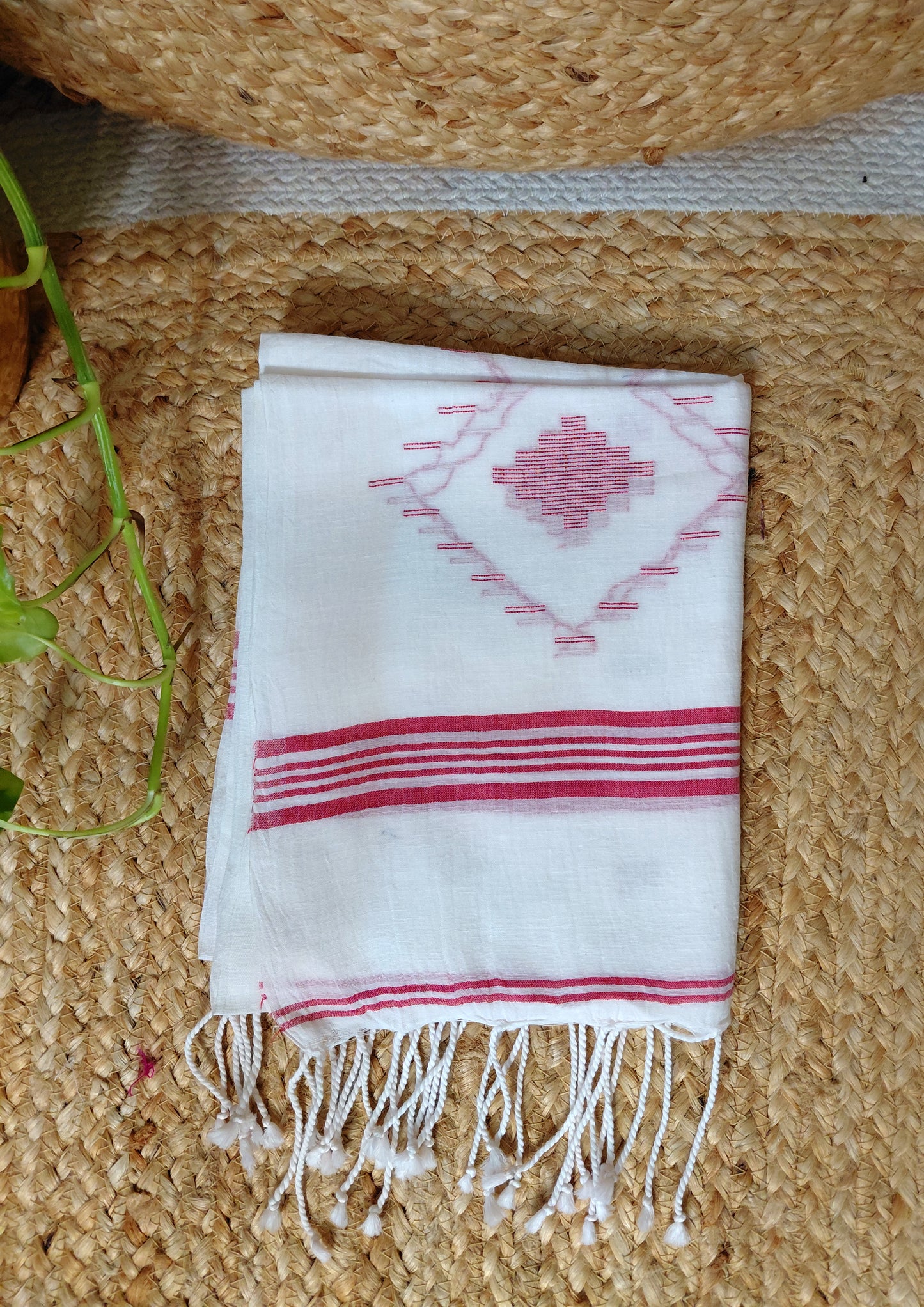 Jamdani Stole- WhiteHJ34