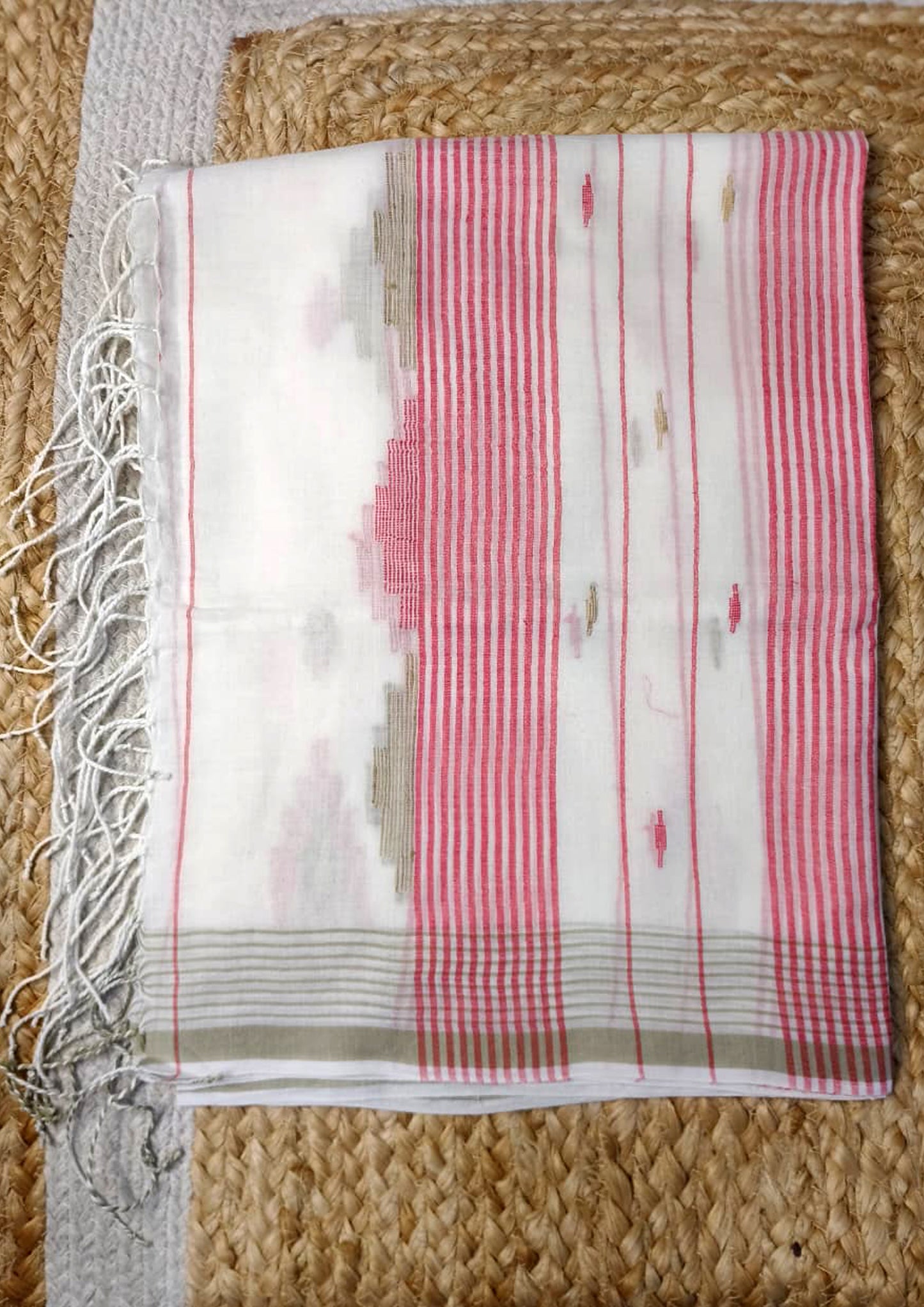 Jamdani Stole- White HJ30