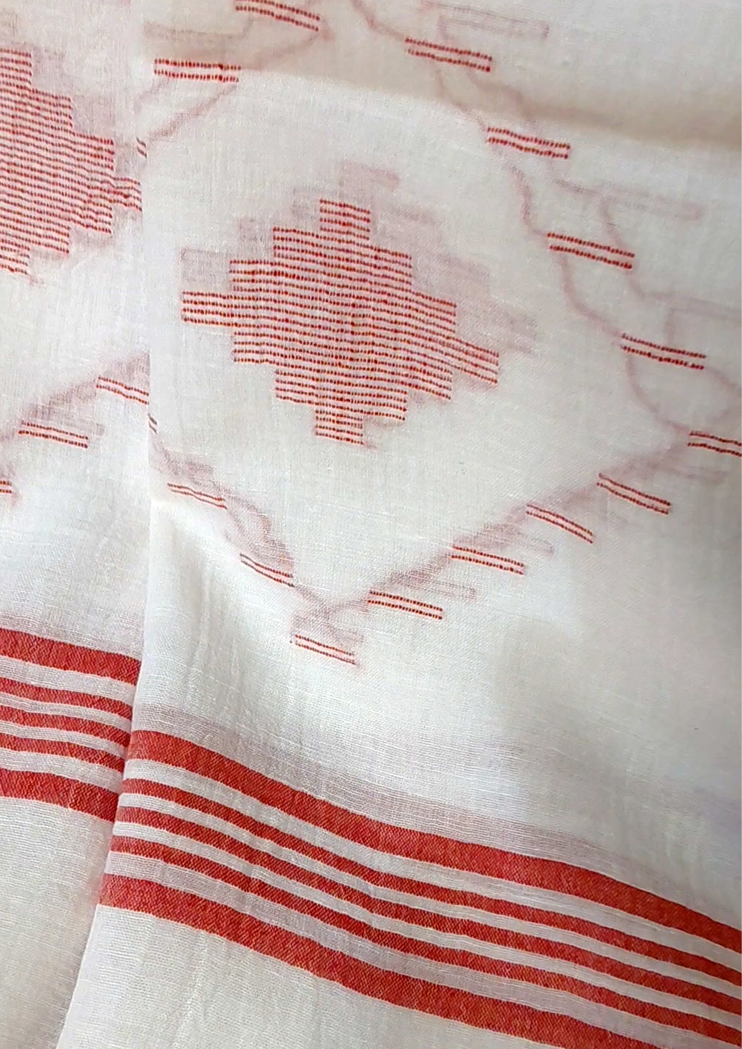 Jamdani Stole- WhiteHJ34