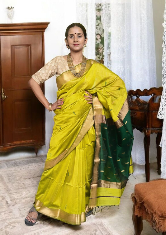 Maheshwari Saree- M7 Lime green