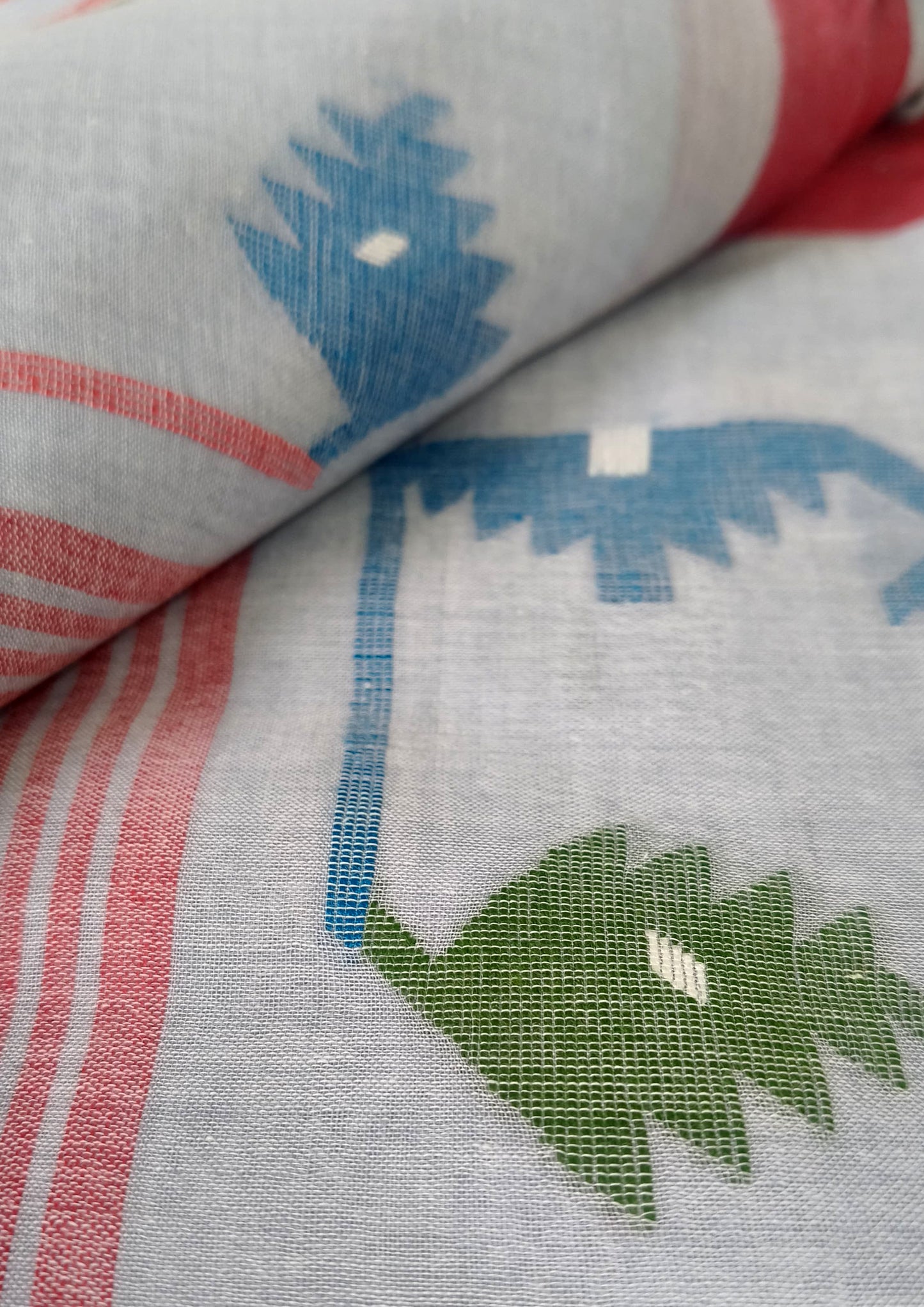 Cotton Jamdani Buti J27- Ice blue