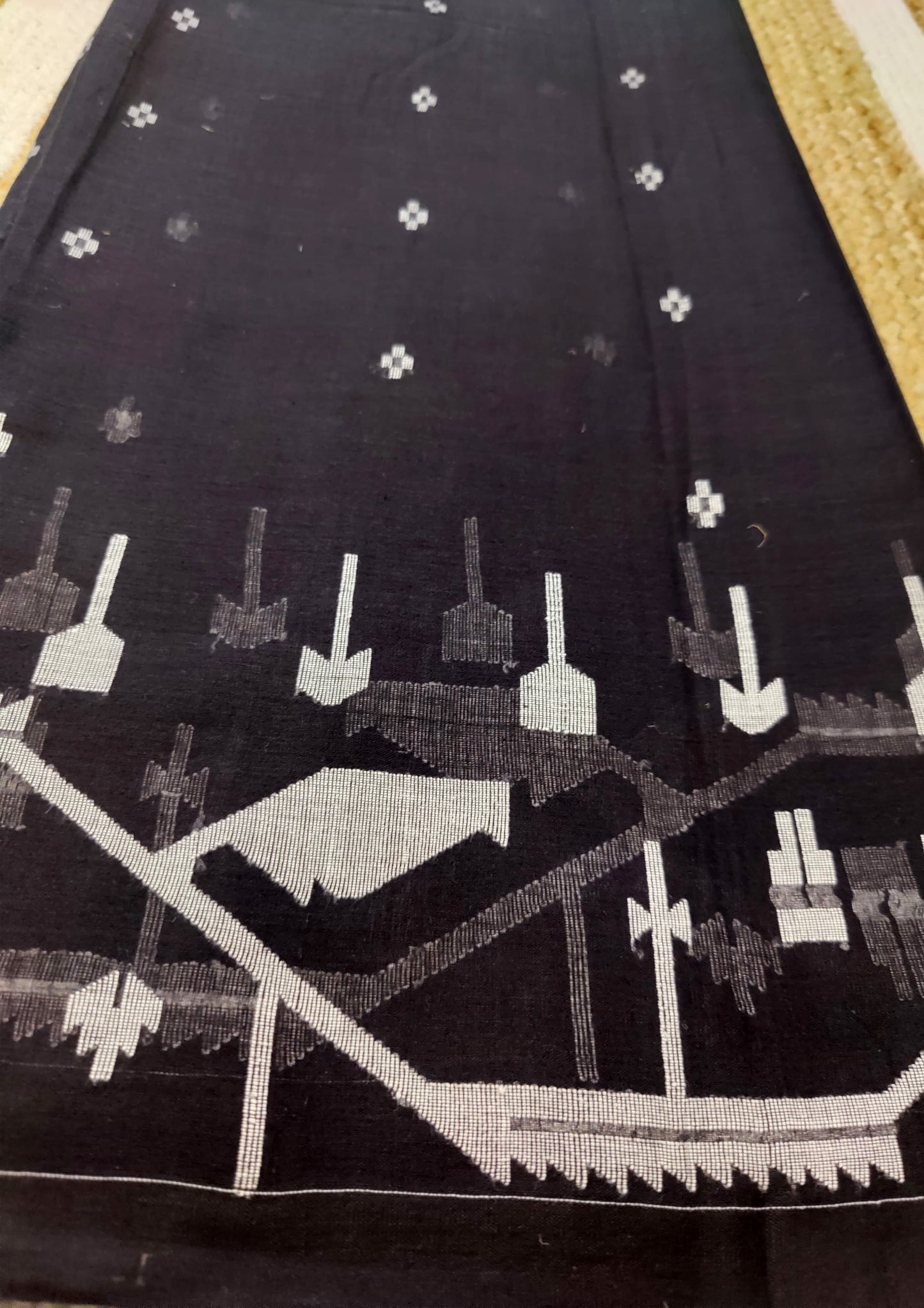 Cotton Jamdani Chir Buti Saree- Black