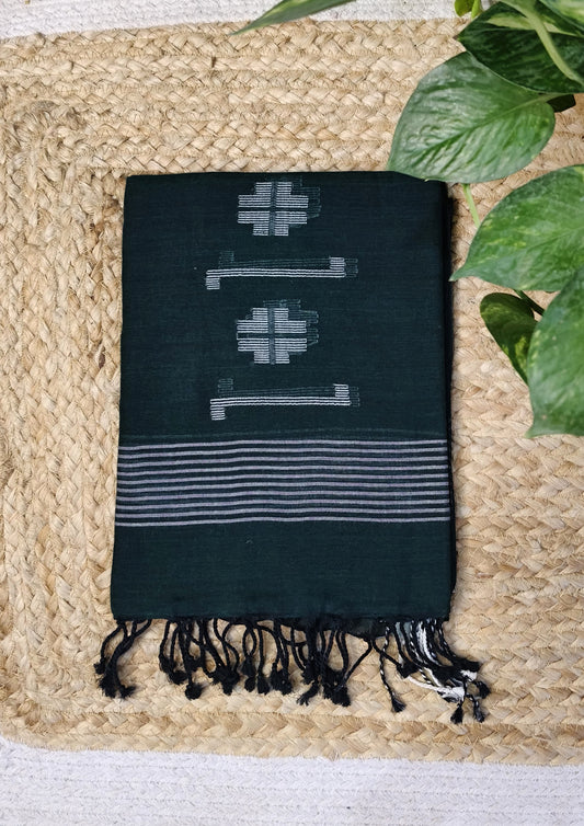 Jamdani Stole- Dark Green 2