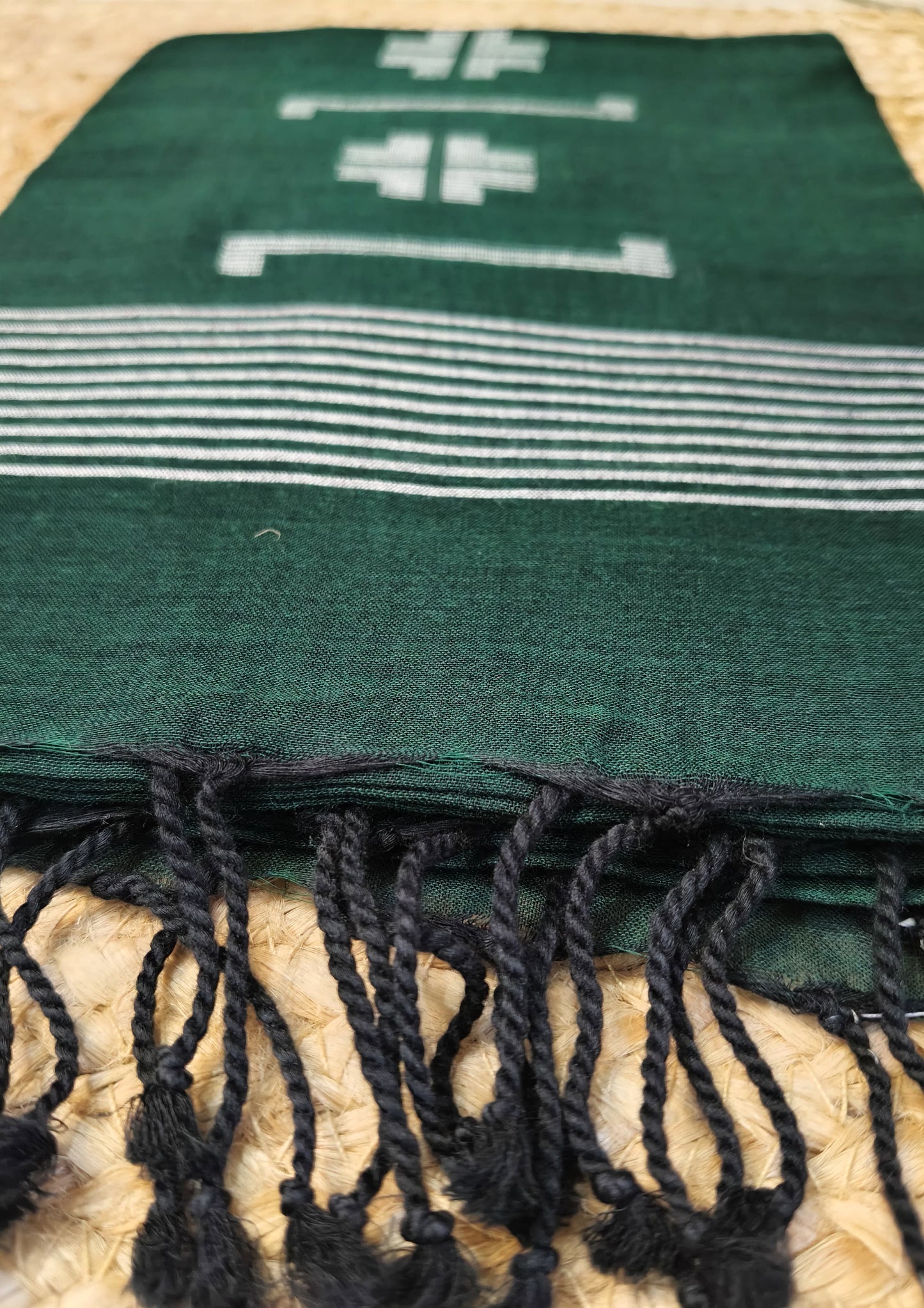 Jamdani Stole- Dark Green 2