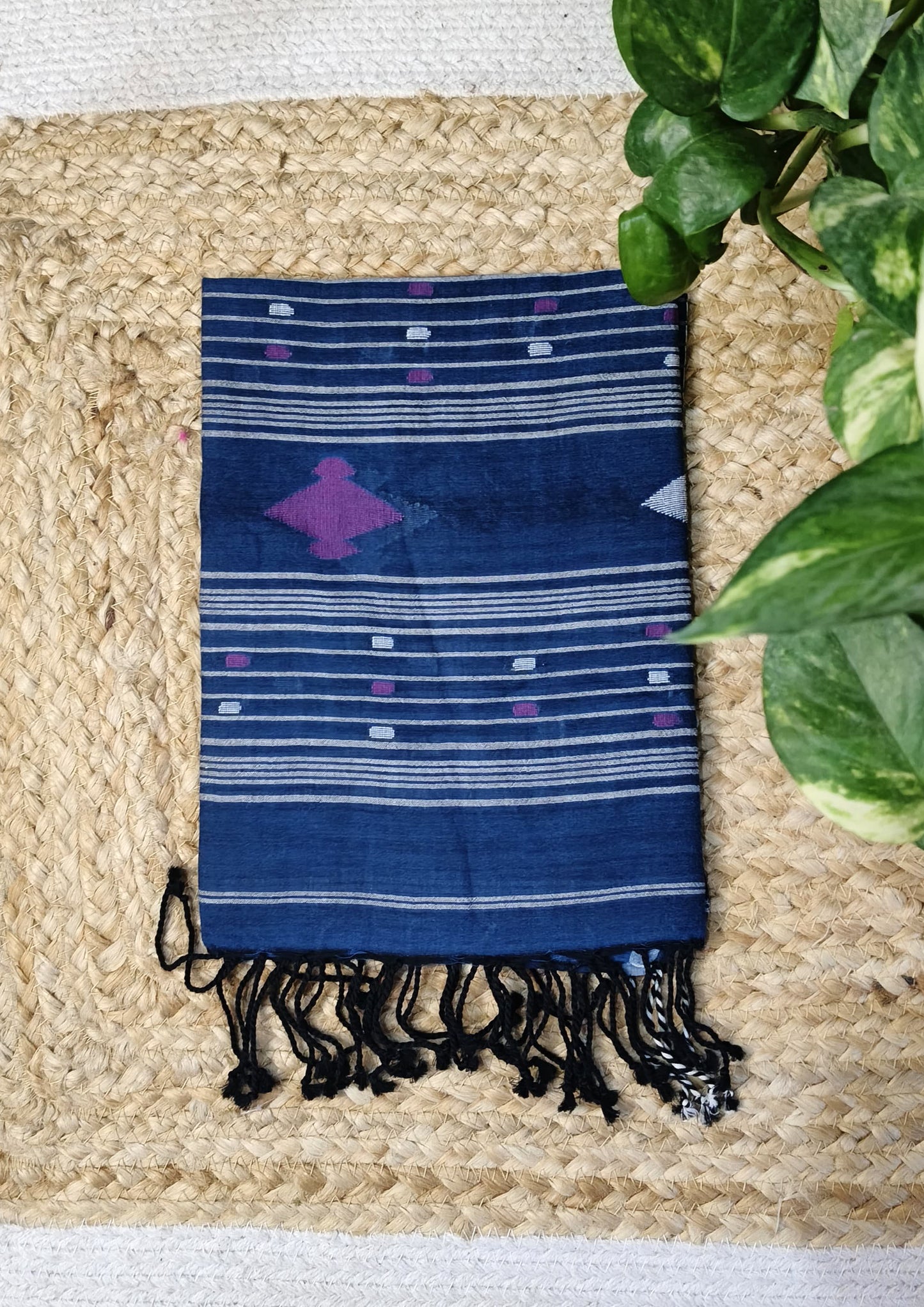 Jamdani Stole- Denim Blue 4