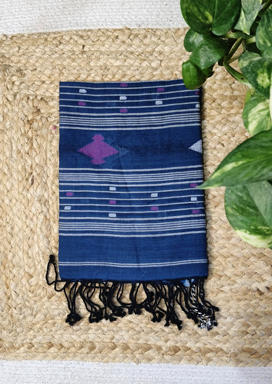 Jamdani Stole- Denim Blue 4
