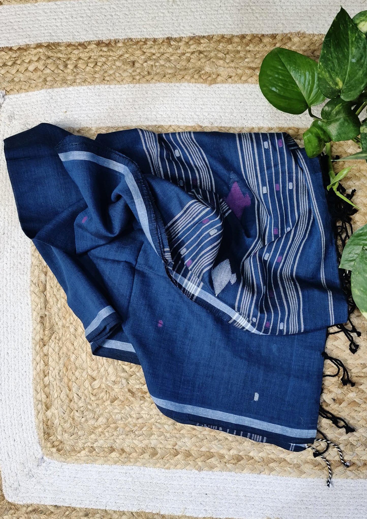 Jamdani Stole- Denim Blue 4