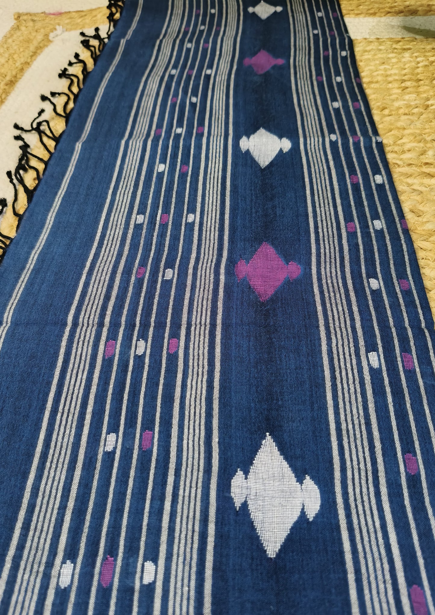 Jamdani Stole- Denim Blue 4