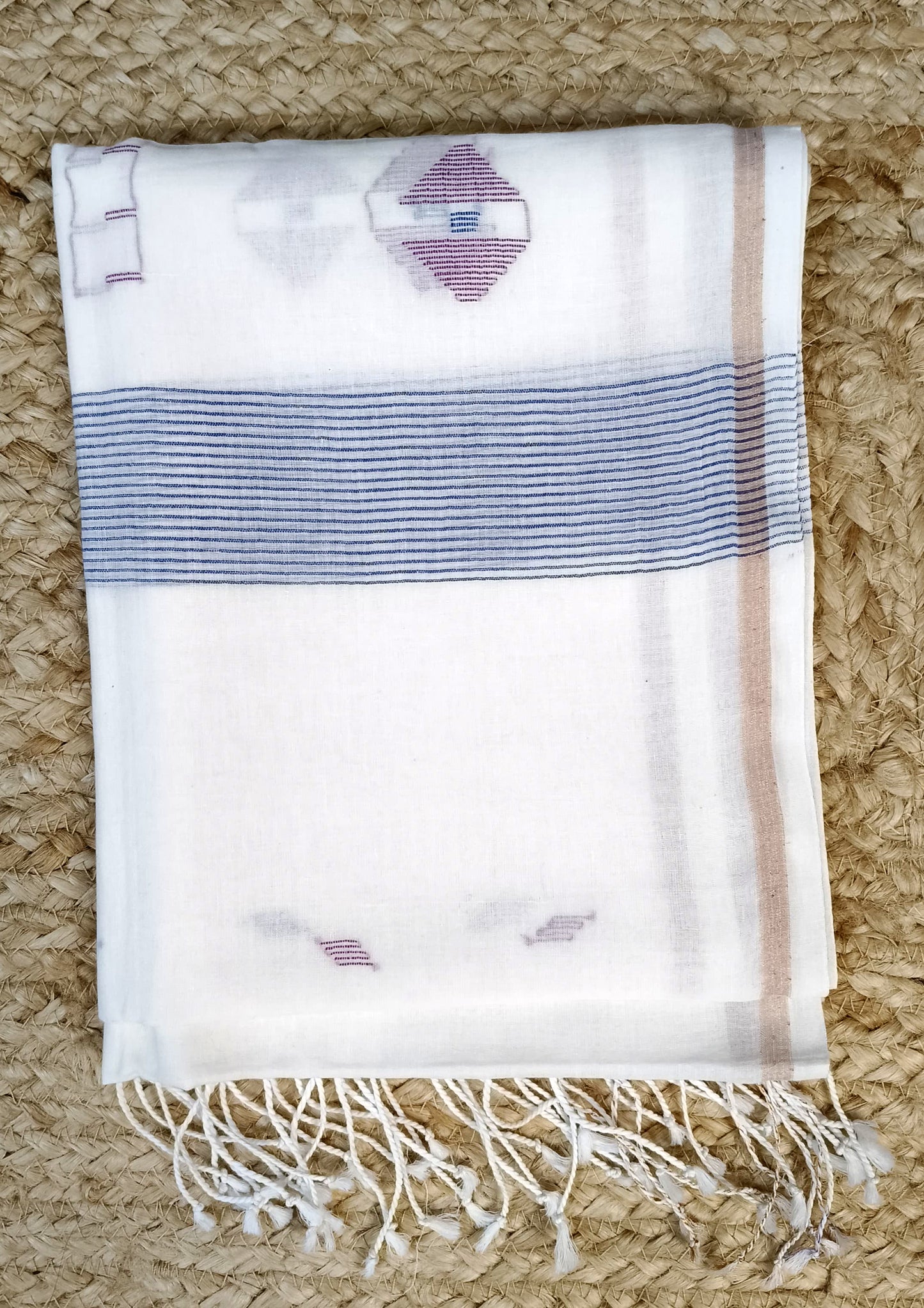 Jamdani Stole- White W4