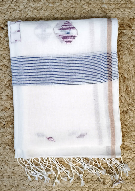 Jamdani Stole- White W4