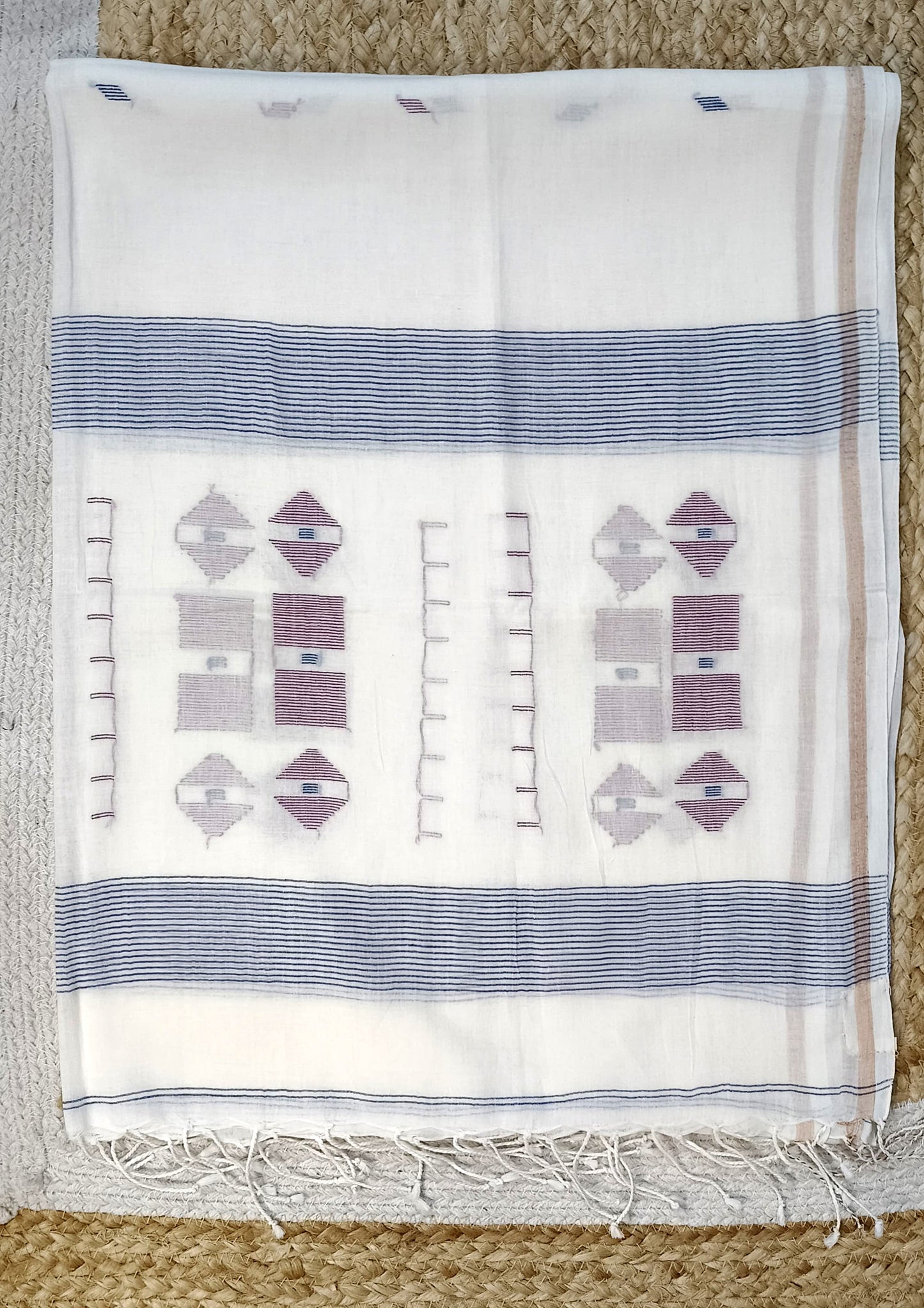 Jamdani Stole- White W4