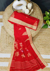 Cotton Jamdani Phool Buti Saree- Red