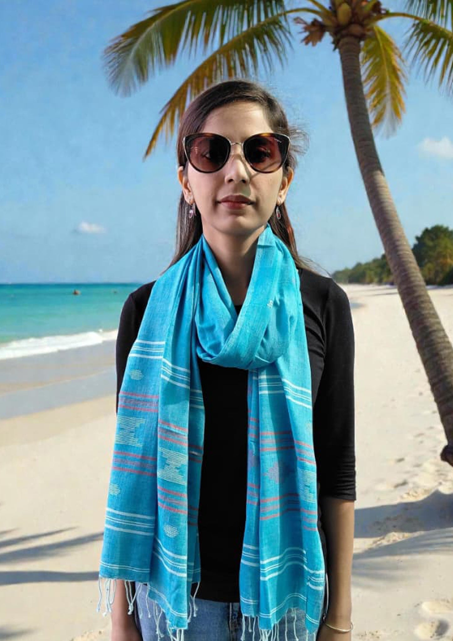 Jamdani Stole- Blue HJ26