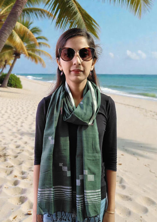 Jamdani Stole- Dark Green