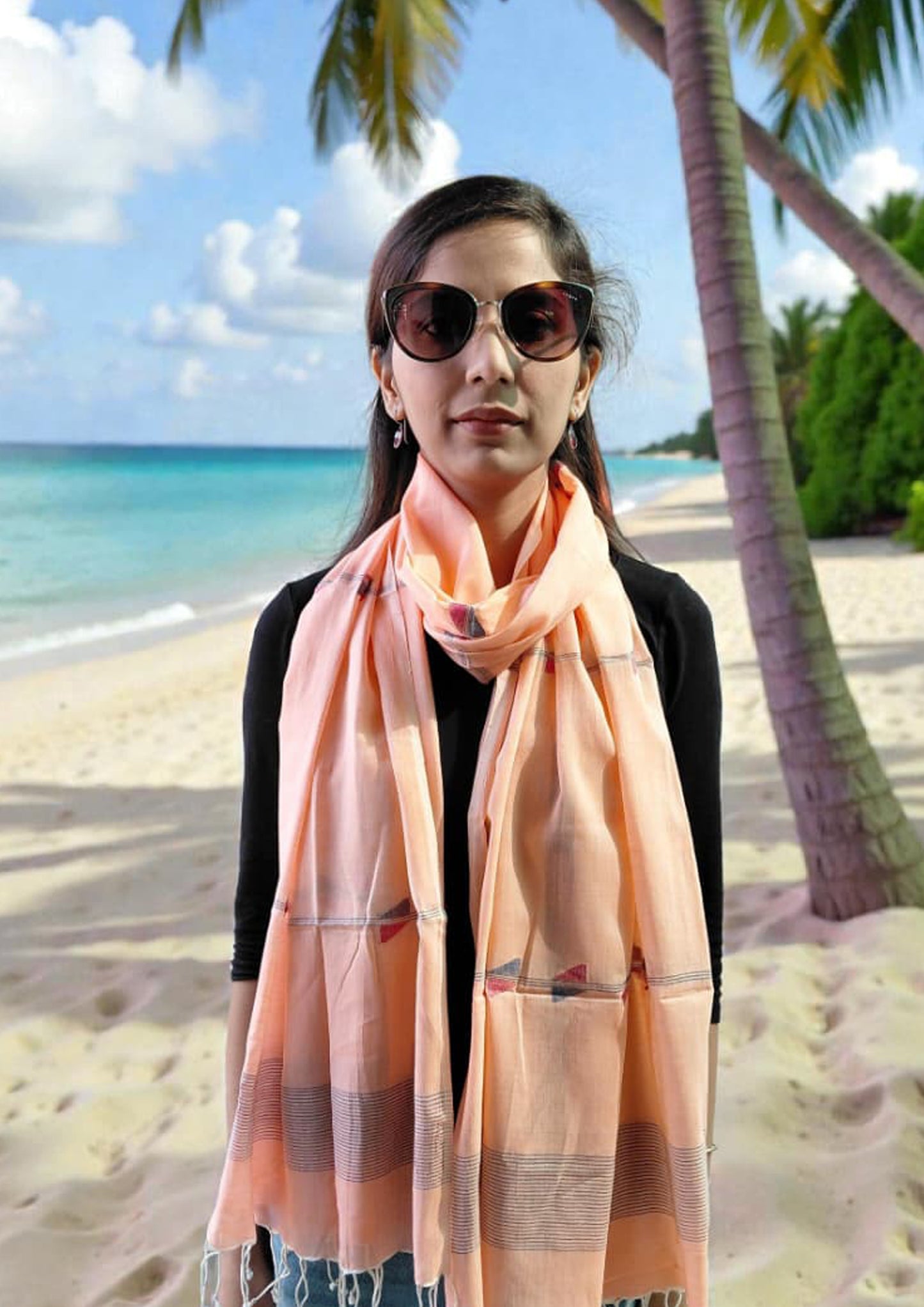 Jamdani Stole- Peach 1