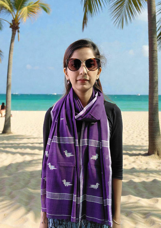 Jamdani Stole- PurpleHJ36