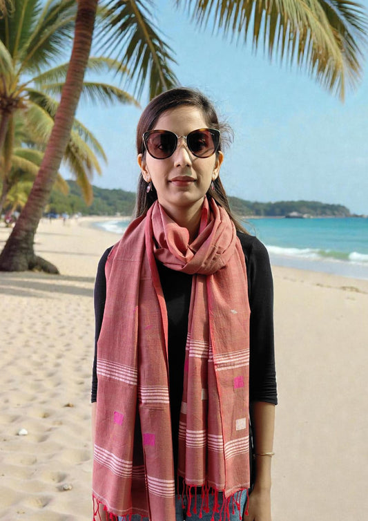 Jamdani Stole- RedHJ35