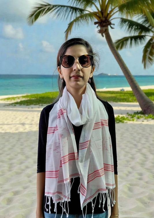 Jamdani Stole- WhiteHJ34