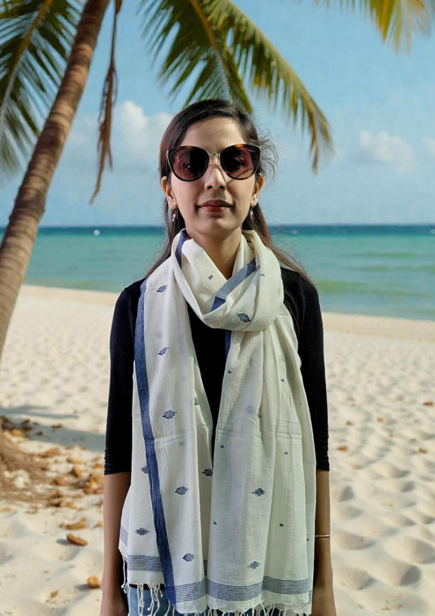 Jamdani Stole- White HJ33