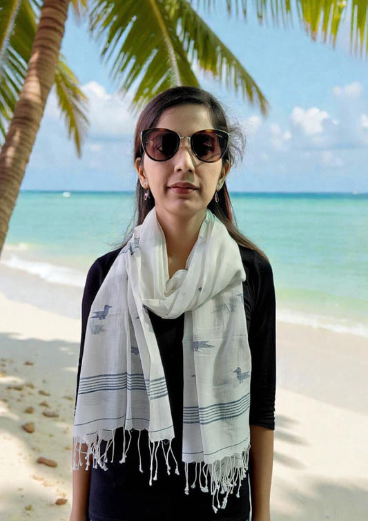 Jamdani Stole- WhiteHJ32