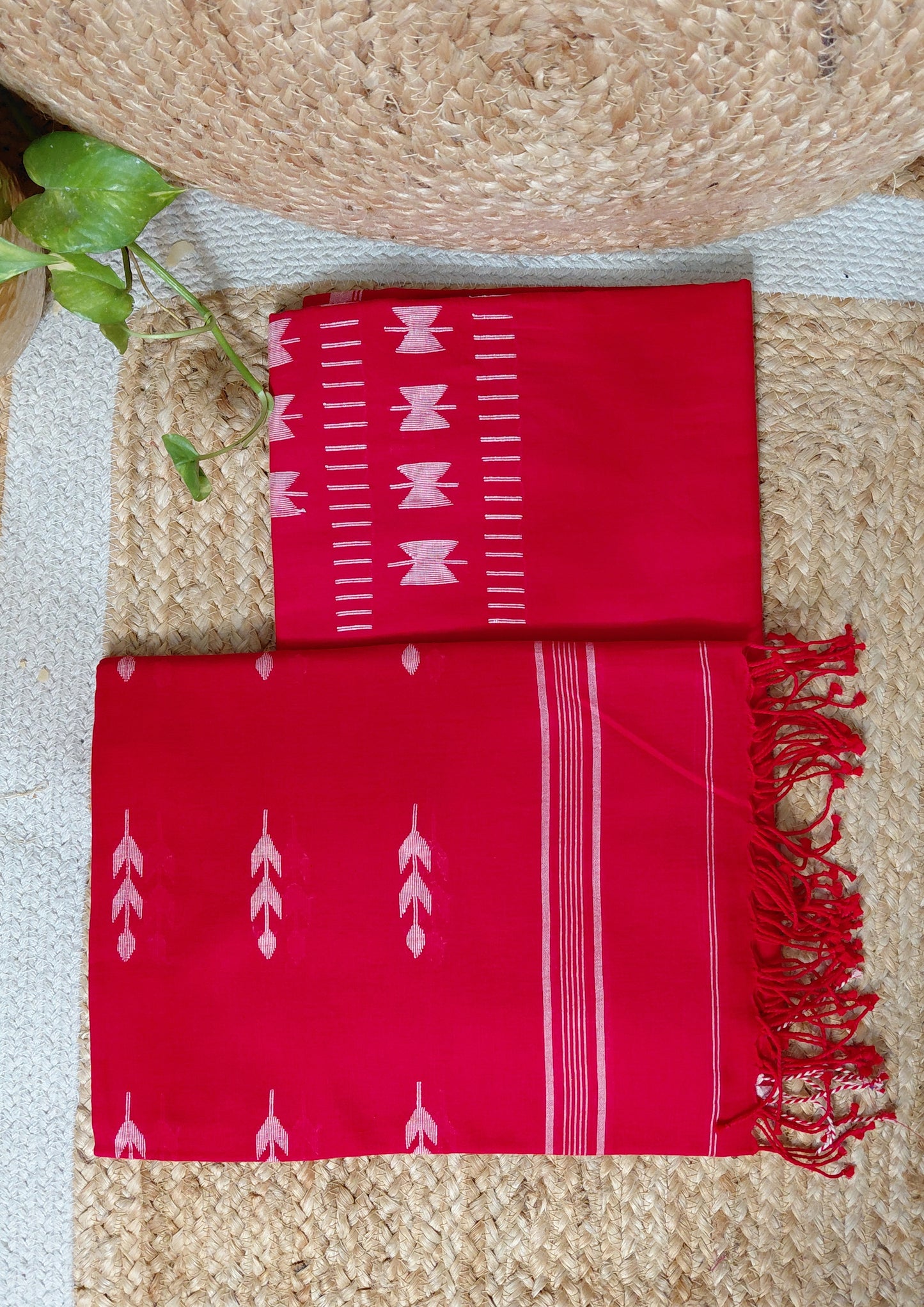 Jamdani Cotton Suit- Red JS1