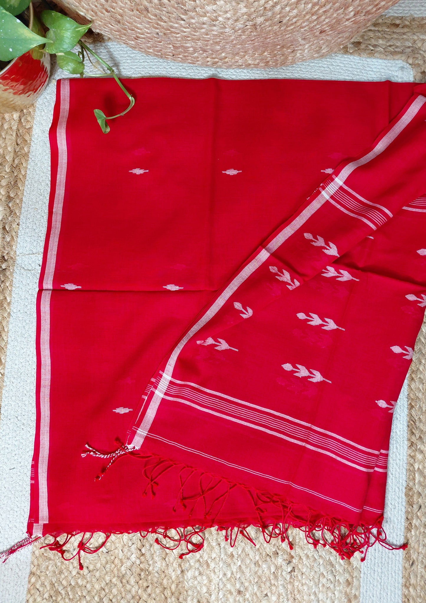 Jamdani Cotton Suit- Red JS1