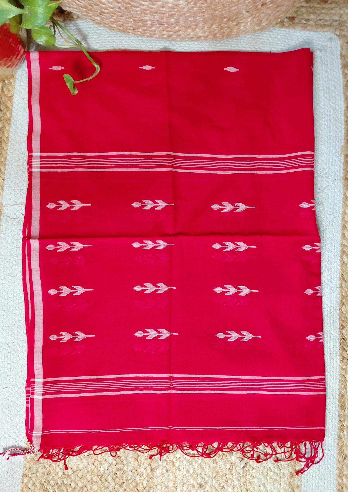 Jamdani Cotton Suit- Red JS1