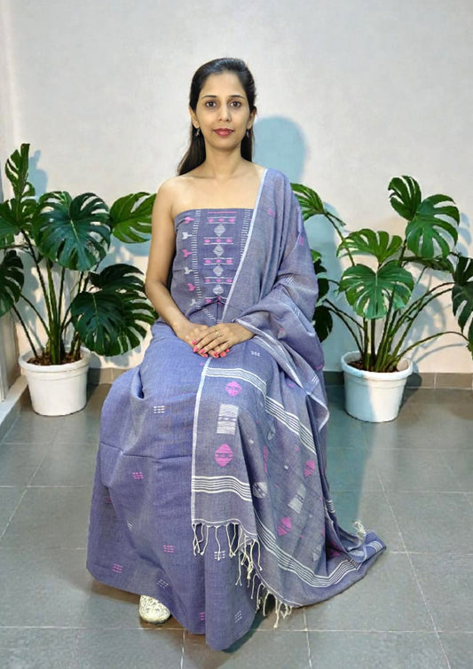 Jamdani Cotton Suit- Denim Blue JS2