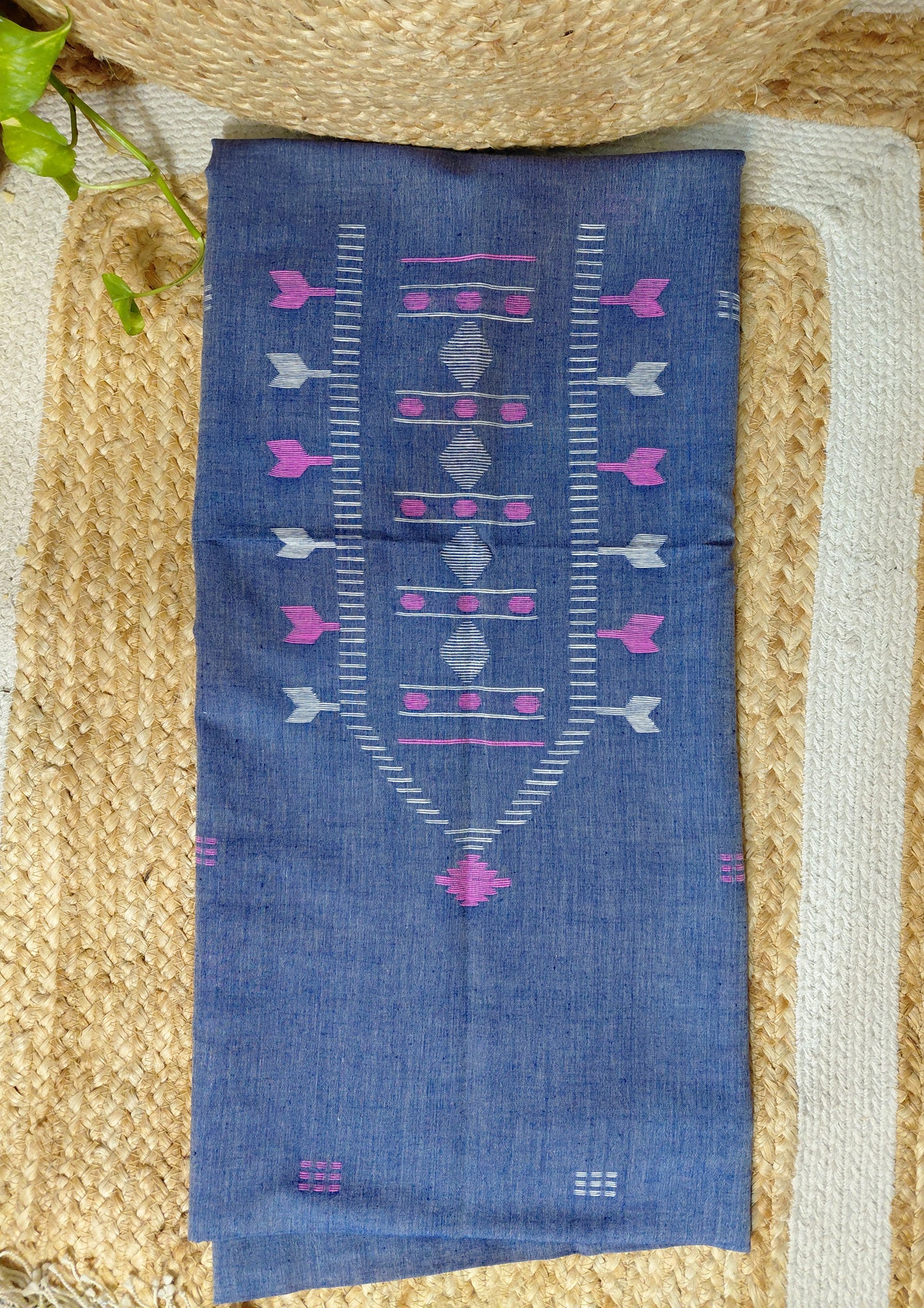 Jamdani Cotton Suit- Denim Blue JS2