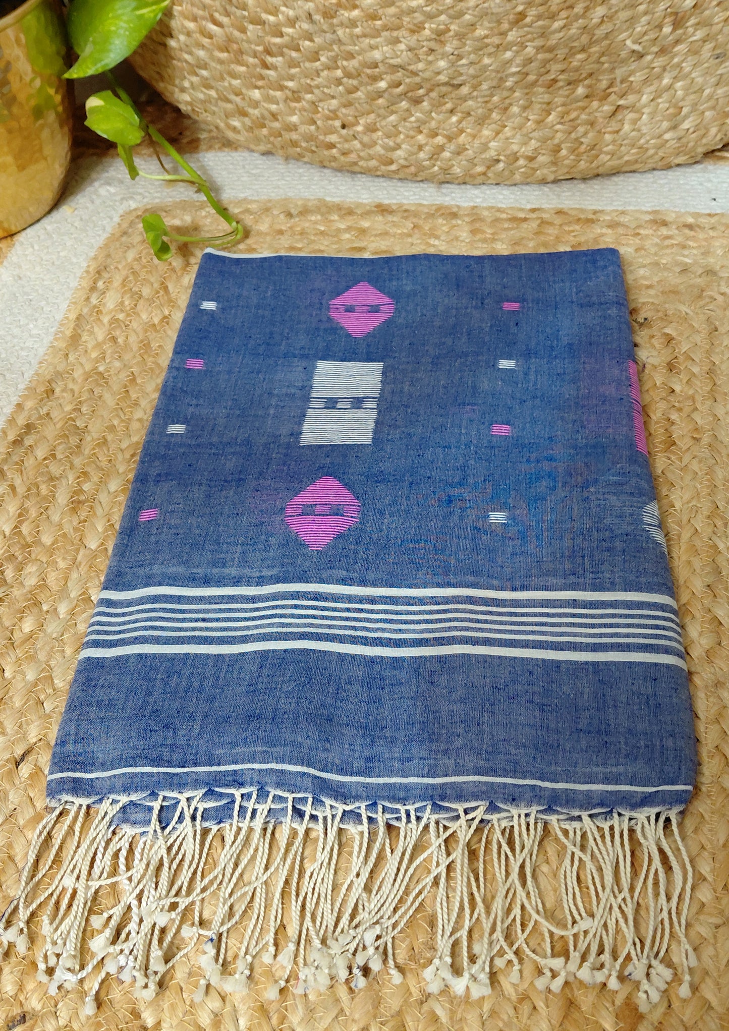 Jamdani Cotton Suit- Denim Blue JS2