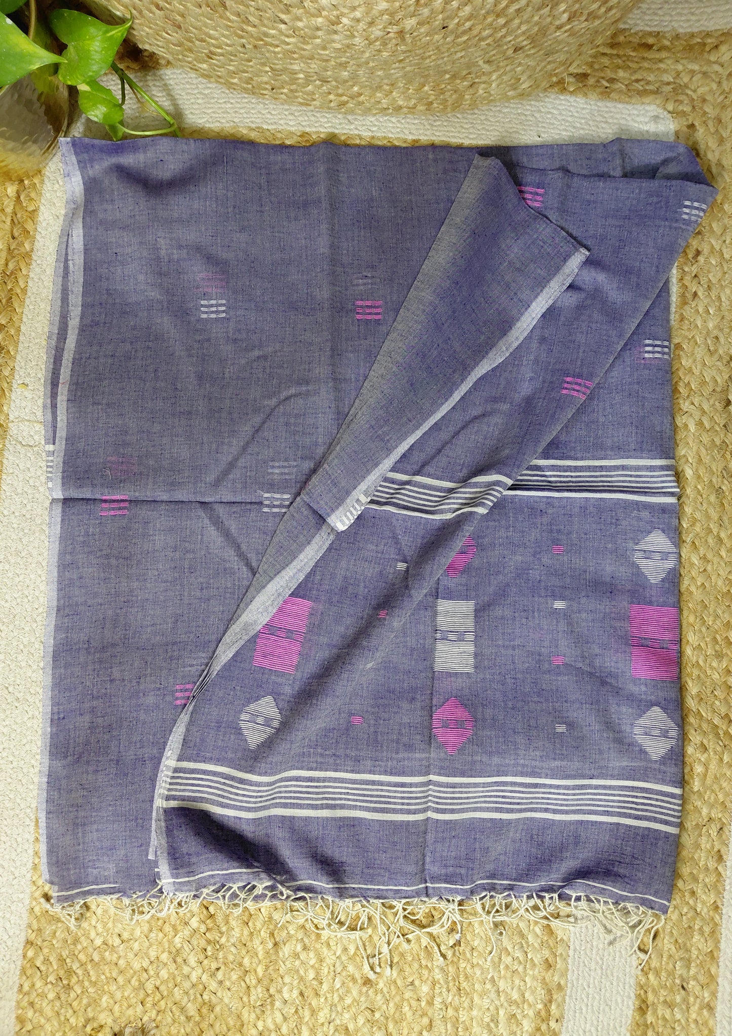 Jamdani Cotton Suit- Denim Blue JS2