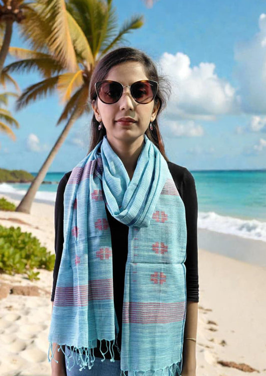 Jamdani Stole- Denim Blue HJ23