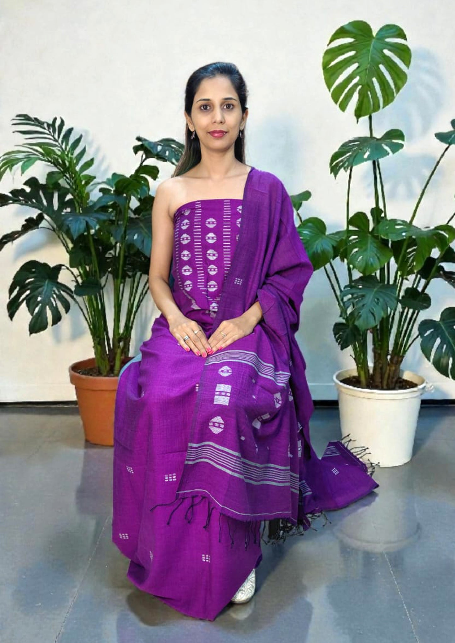 Jamdani Cotton Suit- Purple JS3