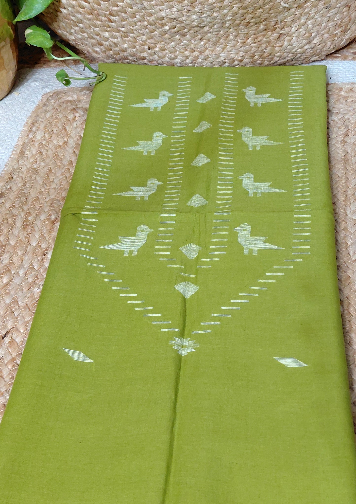 Jamdani Cotton Suit- Lime Green JS4