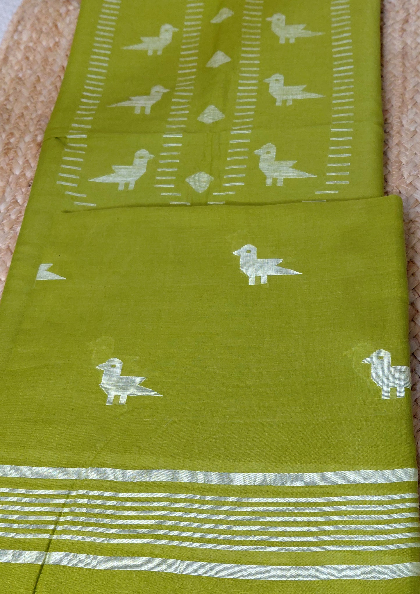 Jamdani Cotton Suit- Lime Green JS4