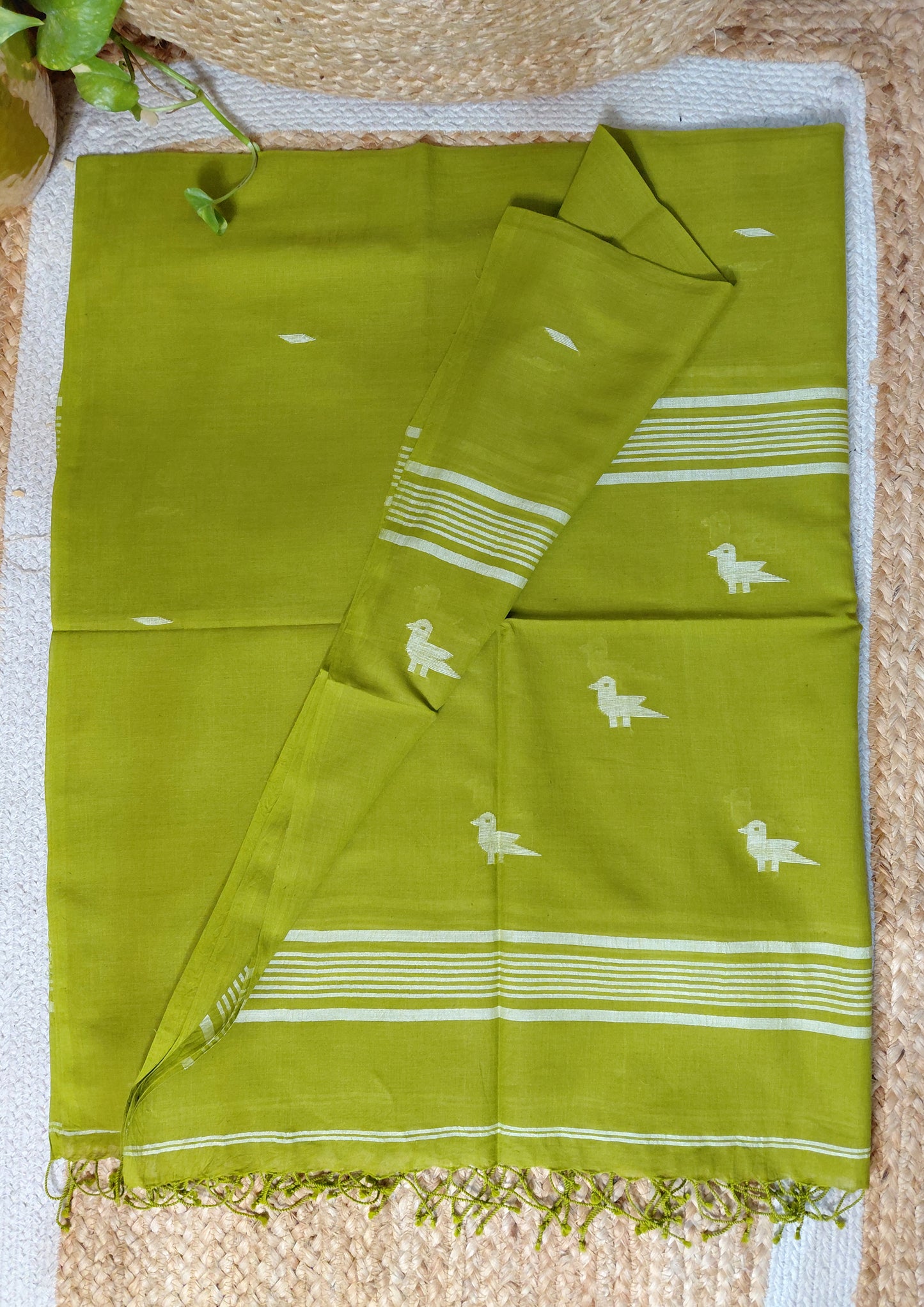 Jamdani Cotton Suit- Lime Green JS4