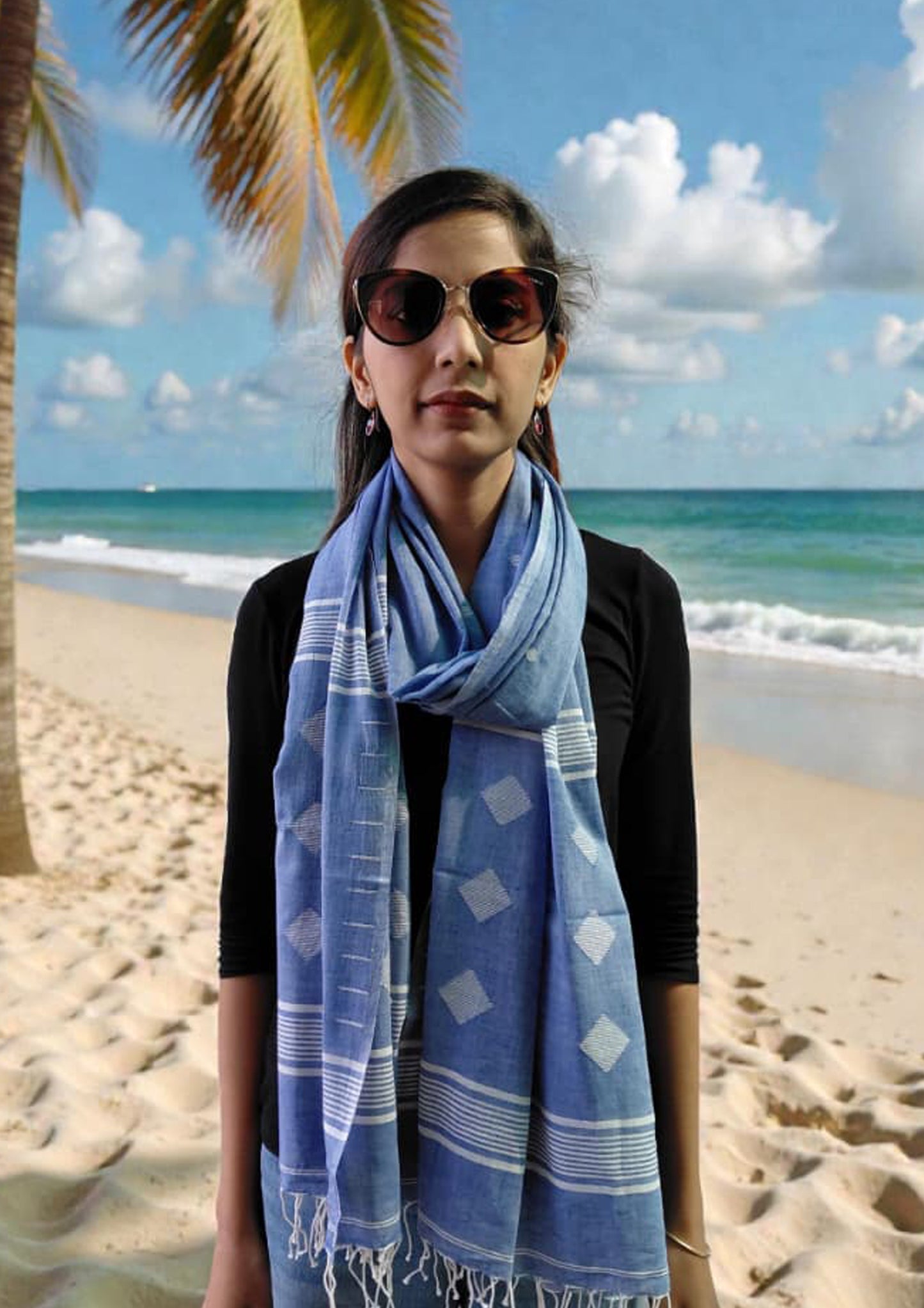 Jamdani Stole- Denim Blue HJ29