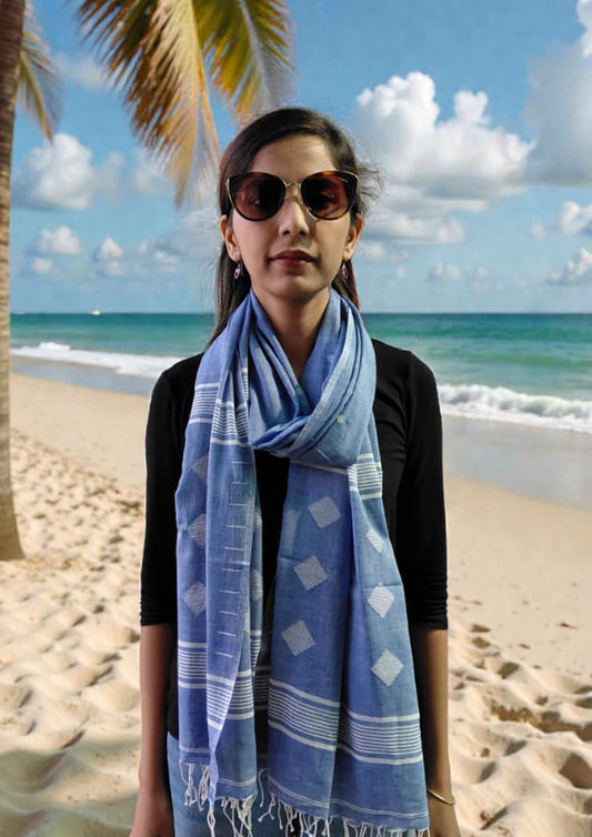 Jamdani Stole- Denim Blue HJ29