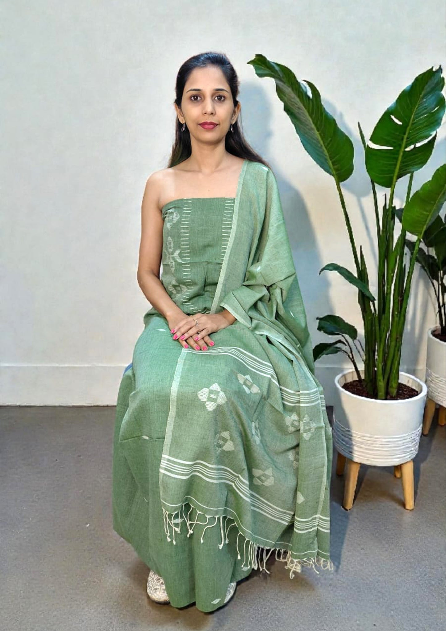Jamdani Cotton Suit- Green JS5