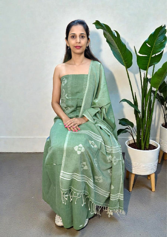 Jamdani Cotton Suit- Green JS5
