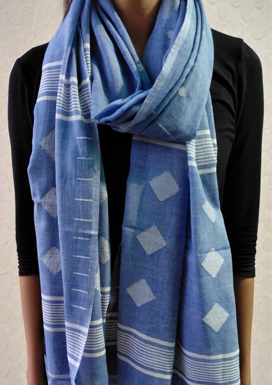 Jamdani Stole- Denim Blue HJ29