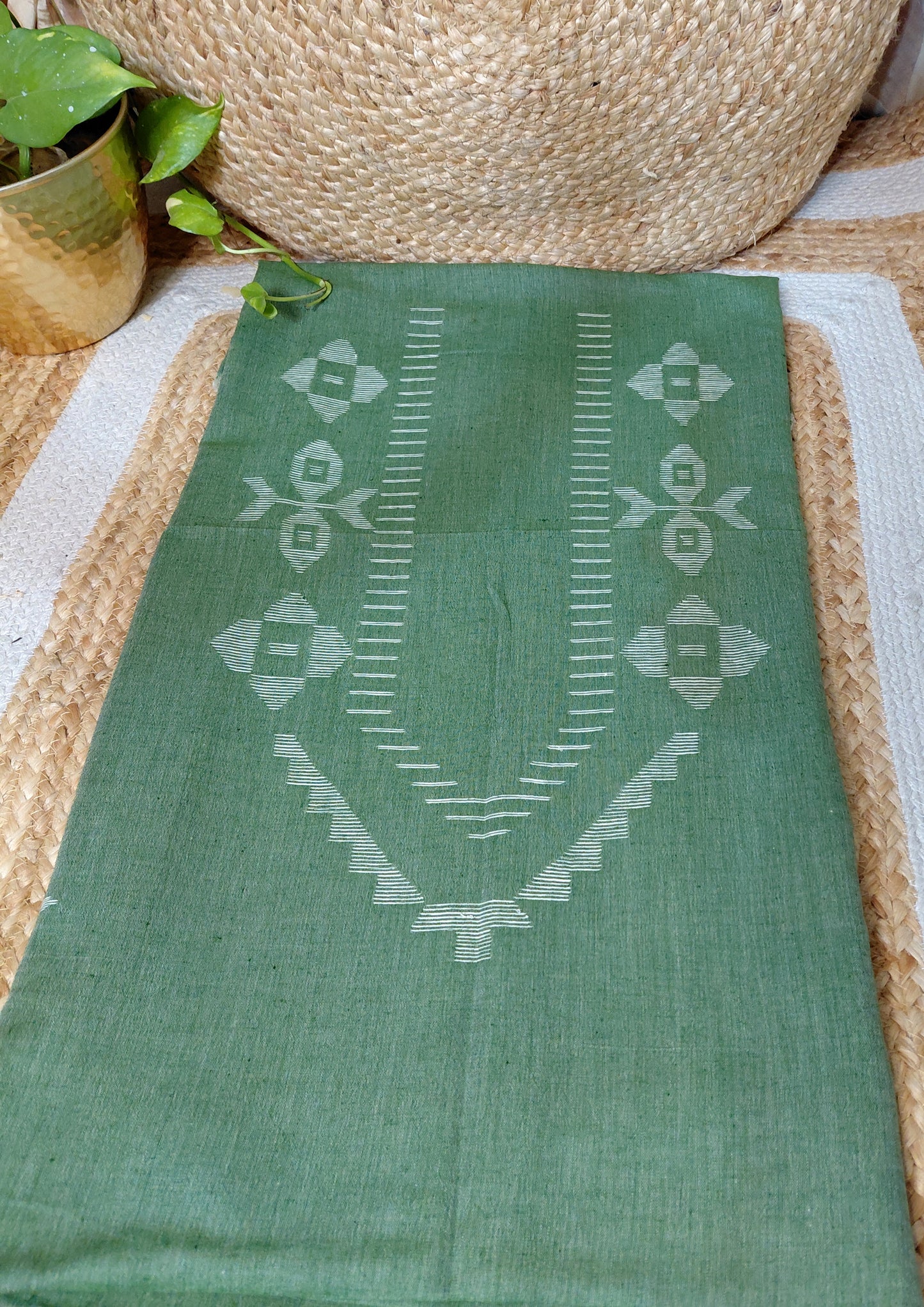 Jamdani Cotton Suit- Green JS5