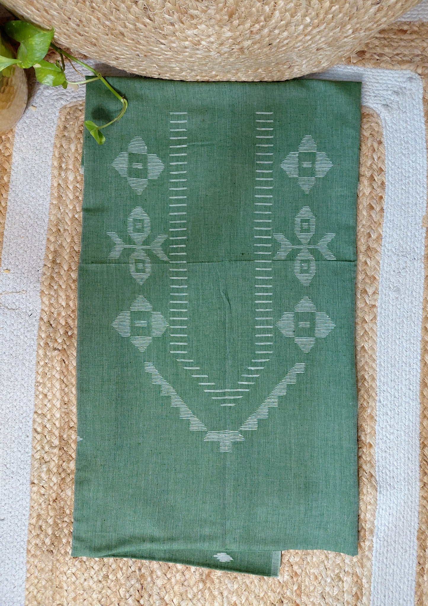 Jamdani Cotton Suit- Green JS5