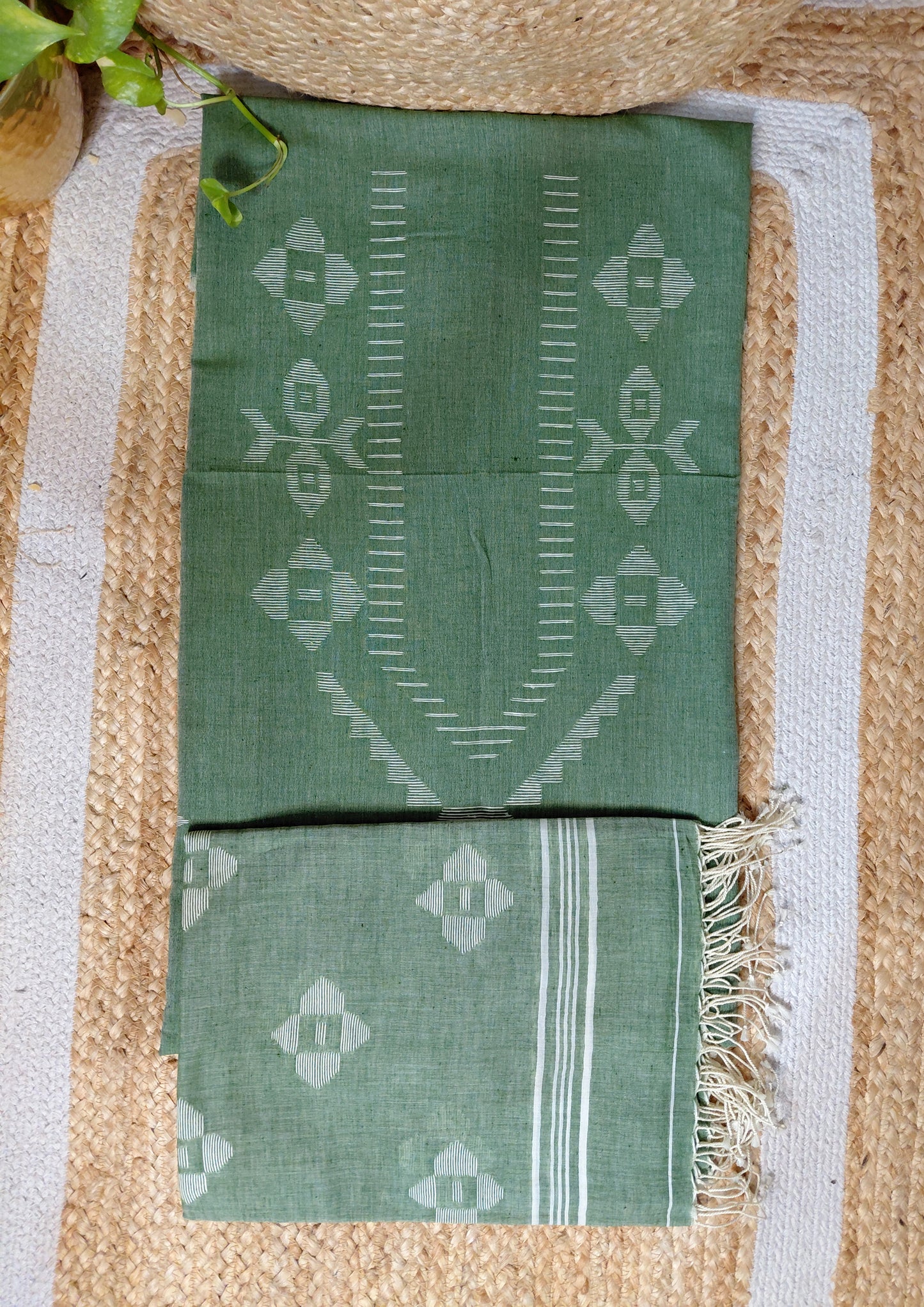 Jamdani Cotton Suit- Green JS5